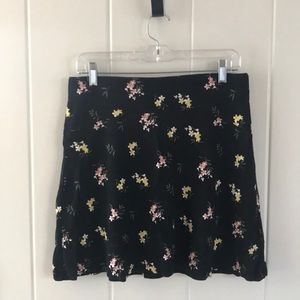 Loft Black Skirt with Yellow and Pink Flowers
